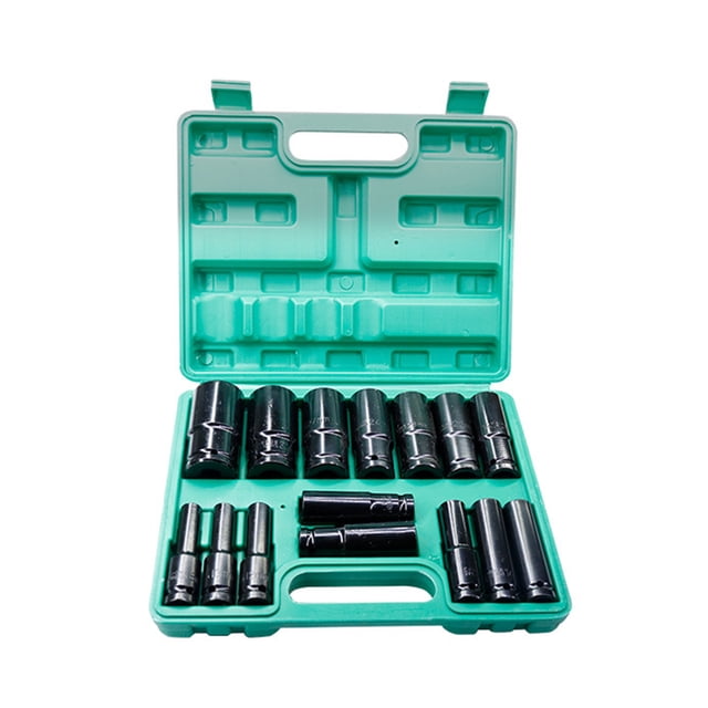 1/2Inch Drive Hex Impact Socket Set 15-Piece Deep Socket Metric Sizes 8-32mm Carbon Steel with Storage Box