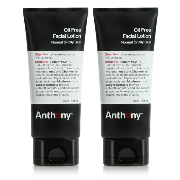 Anthony Oil Free Facial Lotion – Men’s Hydrating Face Moisturizer for Normal to Oily Skin – Anti-Aging and Antioxidant Formula – 3 Fl Oz Pack of 2