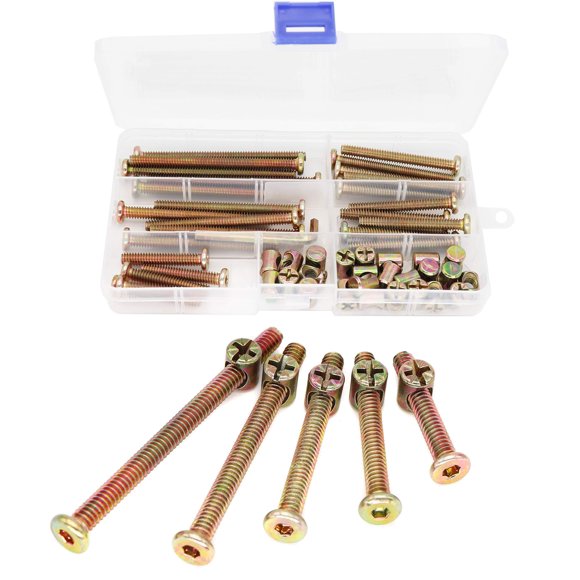 binifiMux 50 piezas 1/4-20"" Kit de repuesto de hardware para cama de bebé, tornillos hexagonales chapados en zinc, kit surtido de tuercas cilíndricas para sillas de cuna, muebles de 1-1/2" 2" 2-1/4"