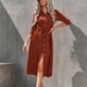 thumbnail image 5 of Vestido camisero de un solo pecho,Camisa de un solo pecho para mujer, vestido de manga larga con cinturón, vestido con cuello vuelto, el mejor de su clase, 5 of 8