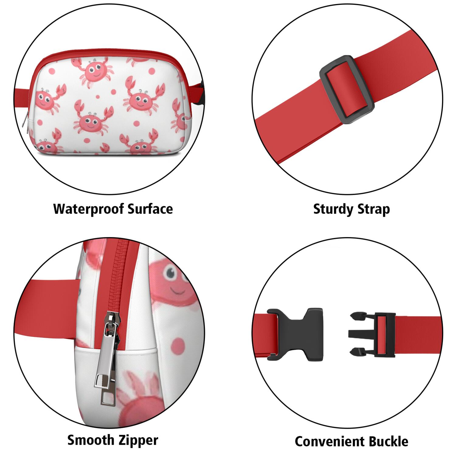 Crossbody Belt Bag Marine Adorable Crab Belt Bag Sporty Waist Pack for Women Casual Waist Packs with Adjustable Strap Waterproof Belt Bag for Workout Running Travelling