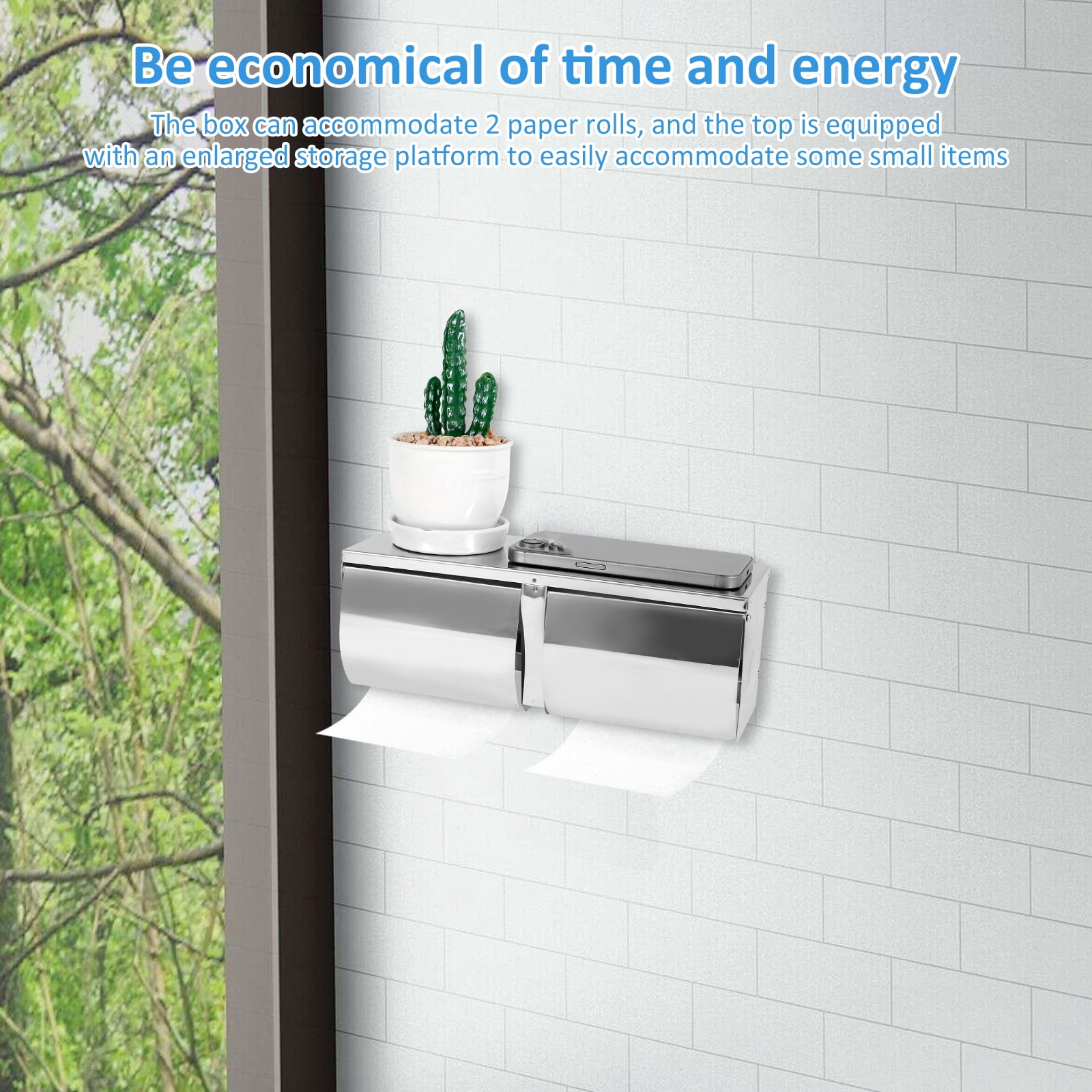 Double Roll Toilet Paper Holder Dispenser Toilet Paper Dispenser Wall Mount, Double (2 Roll) Locking Toilet Paper Holder Compact Two Roll, Side by Side Design Tissue Paper Dispenser