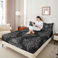 thumbnail image 3 of Homewish Vintage Damask Skull Bed Sheets,Gothic Halloween Full Size Sheets,Black Gray,4pcs,1 Flat Sheet, 1 Fitted Sheet and 2 Pillowcases, 3 of 6