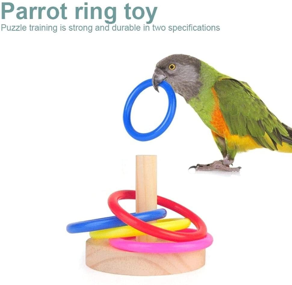 HZL Training Foraing Wooden Pet Bird Chew Toy Bird Toy Supplies Wooden Bird Parrot Platform Playground Stacking Color Ring Toys