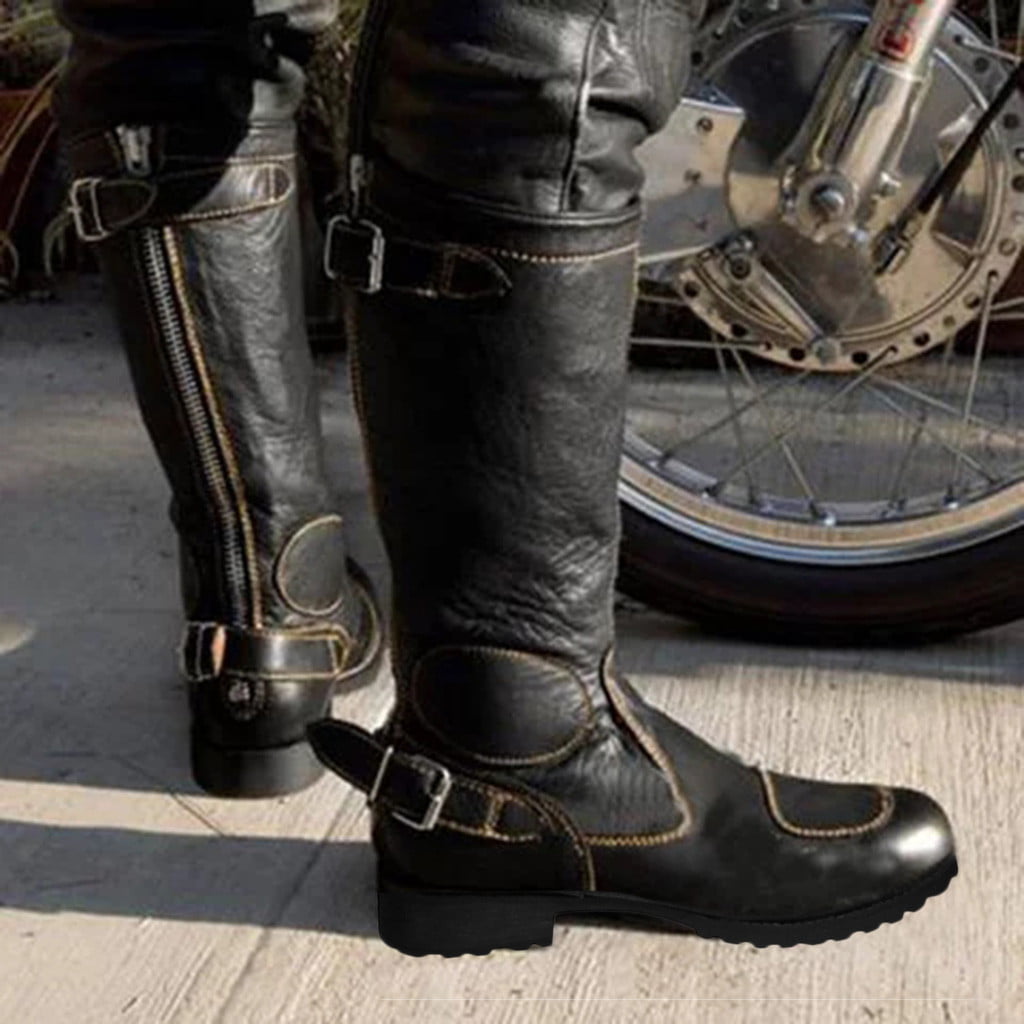 Womens Buckles Leather Ridding Low Heel Over Knee Boots Round Toe Long Shoes 