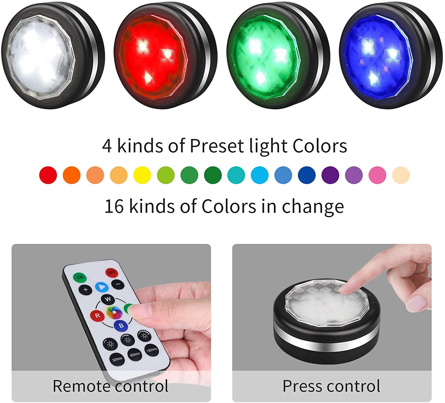 EIMELI Lightess Wireless Puck Lights Remote Under Cabinet Lights Black Under Counter Lighting Battery Operated LED Closets Light Kitchen Stick On Lights, 6PCS