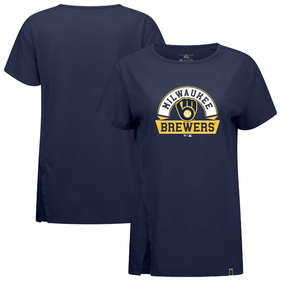 Women's Levelwear Navy Milwaukee Brewers Influx Banner Arch T-Shirt