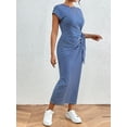 thumbnail image 5 of Sexy Dance Women's Summer Striped Short Sleeve T Shirt Dress Casual Tie Waist Bech Long Sundress Ladies Office T Shirt Dresses blue XL, 5 of 8