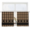 thumbnail image 2 of Brown Black Plaid Semi Sheer Window Curtains 54 Inches Long, Vintage Rustic Star Buffalo Check Rod Pocket Voile Chiffon Curtain Light Filtering Drapes for Living Room, Kitchen, 52"x54", 2 Panels, 2 of 9