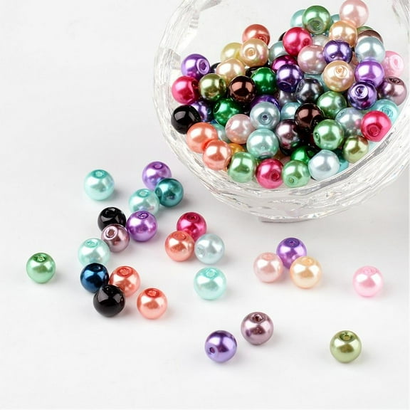 200pcs Mixed Pearlized Glass Pearl Round Beads Dyed Size: 6mm hole: 0.5mm