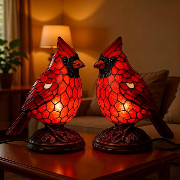 1 Pair Red Cardinal Glow Lamps - Warm Light Plastic Retro Painted Bird Table Lamps, Party Centerpiece for Christmas/Valentine's Day/New Year, Ideal for Bedroom/Living Room/Desk
