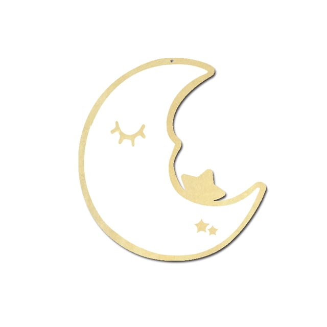 Espejo colgante con forma de luna de acrílico de madera Espejo decorativo encantador Adornos para el hogar de la habitación de los niños Advancent JJ18596-00