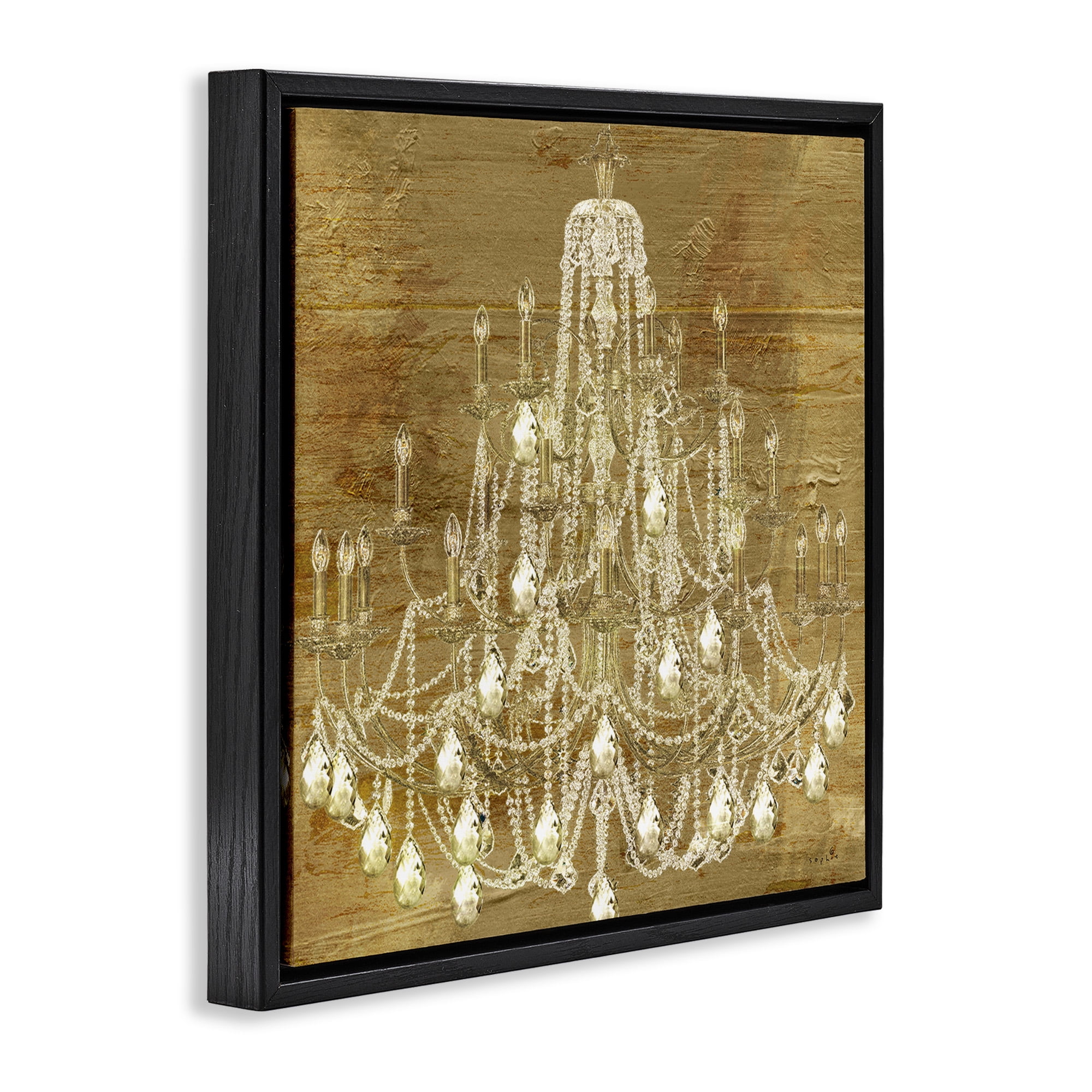 Stupell Industries Vintage Glam Crystal Chandelier Beauty & Fashion Painting Black Floater Framed Canvas Art Print Wall Art, 25 x 25