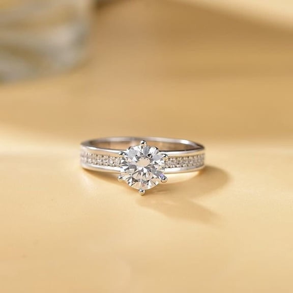 Kalapi Jewel 1.3 Ct Round Cut Moissanite Ring for Women's - Classic Design in 14K White Gold Plated Rings for Her - Engagement Wedding Jewelry for Her - Stunning Anniversary Present