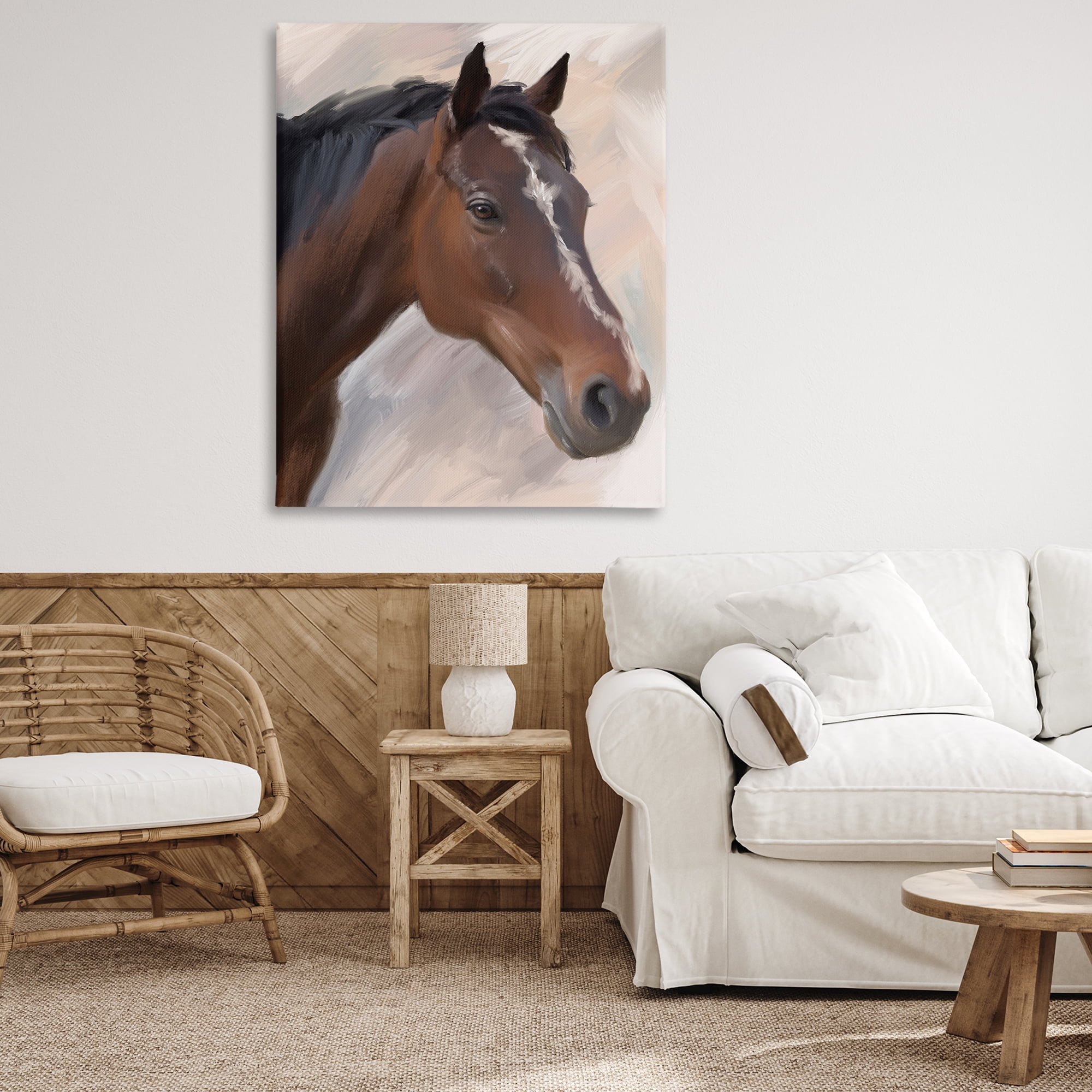 Stupell Industries Brown Farm Horse Animals Painting Wrapped Canvas Art Print Wall Art, 36 x 48