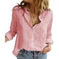 thumbnail image 1 of Camisa de mujer Minnieouse color sólido manga larga top Botón solapa Blusa informal Rosado S, 1 of 5