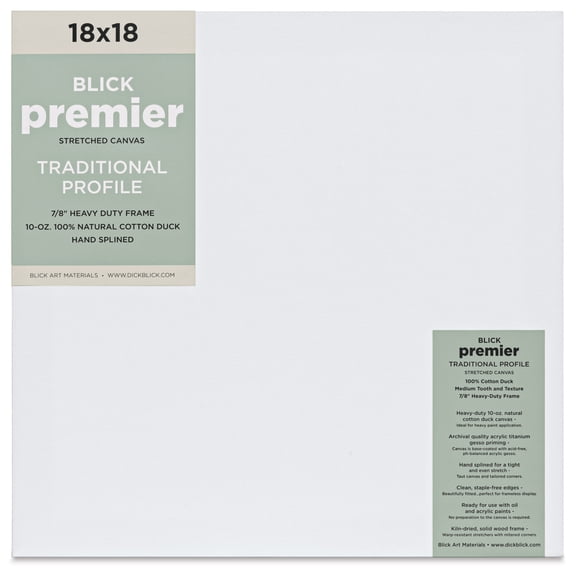 Blick Premier Stretched Cotton Canvas - Traditional Profile, Splined, 18" x  18"