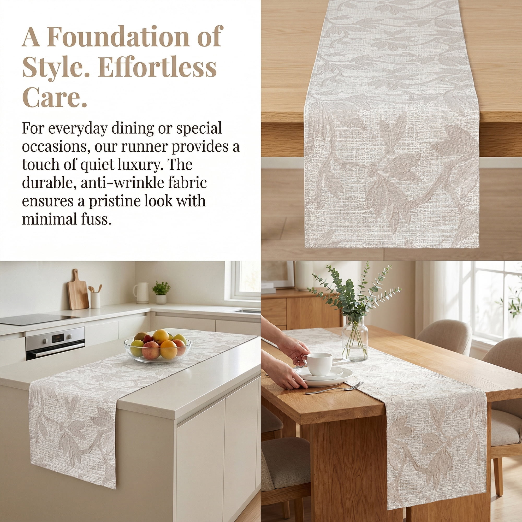 Unique Bargains Long Floral Polyester Table Runner for Kitchen Decor Gray 13.8"x106.3"