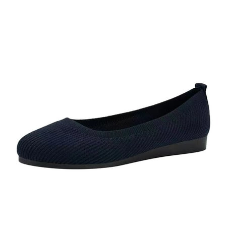 Sexlip Women s Knitted Flats Comfortable Slip on Breathable Shoes Ballerina Walking Shoes Lightweight Soft Sole Foldable Pack Travel Shoes Dark Blue 38
