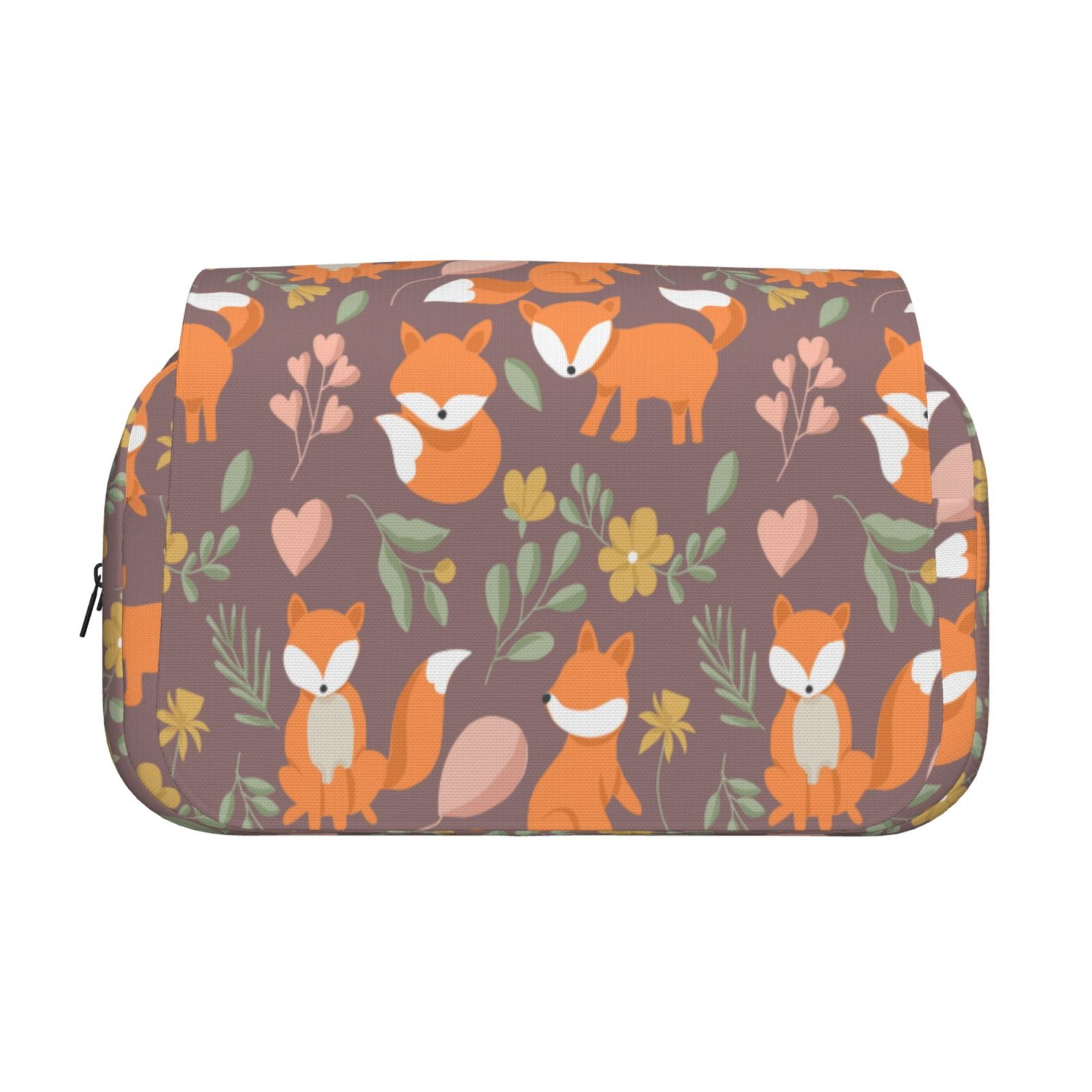 Rateoe Cute Little Fox Pattern Double Clamshell Pen Case, Storage Organizer with Two Zipper Compartments– Holds Up to 50 Pencils & Pens