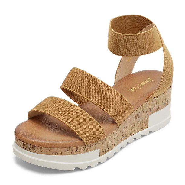 Sandalias de Cuña DREAM PAIRS REED-1 Camel con Tiras Elásticas