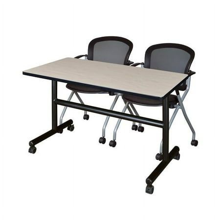 UPC: 0192357008447 | 48  x 24  Flip Top Mobile Training Table- Maple and 2 Cadence Nesting Chairs
