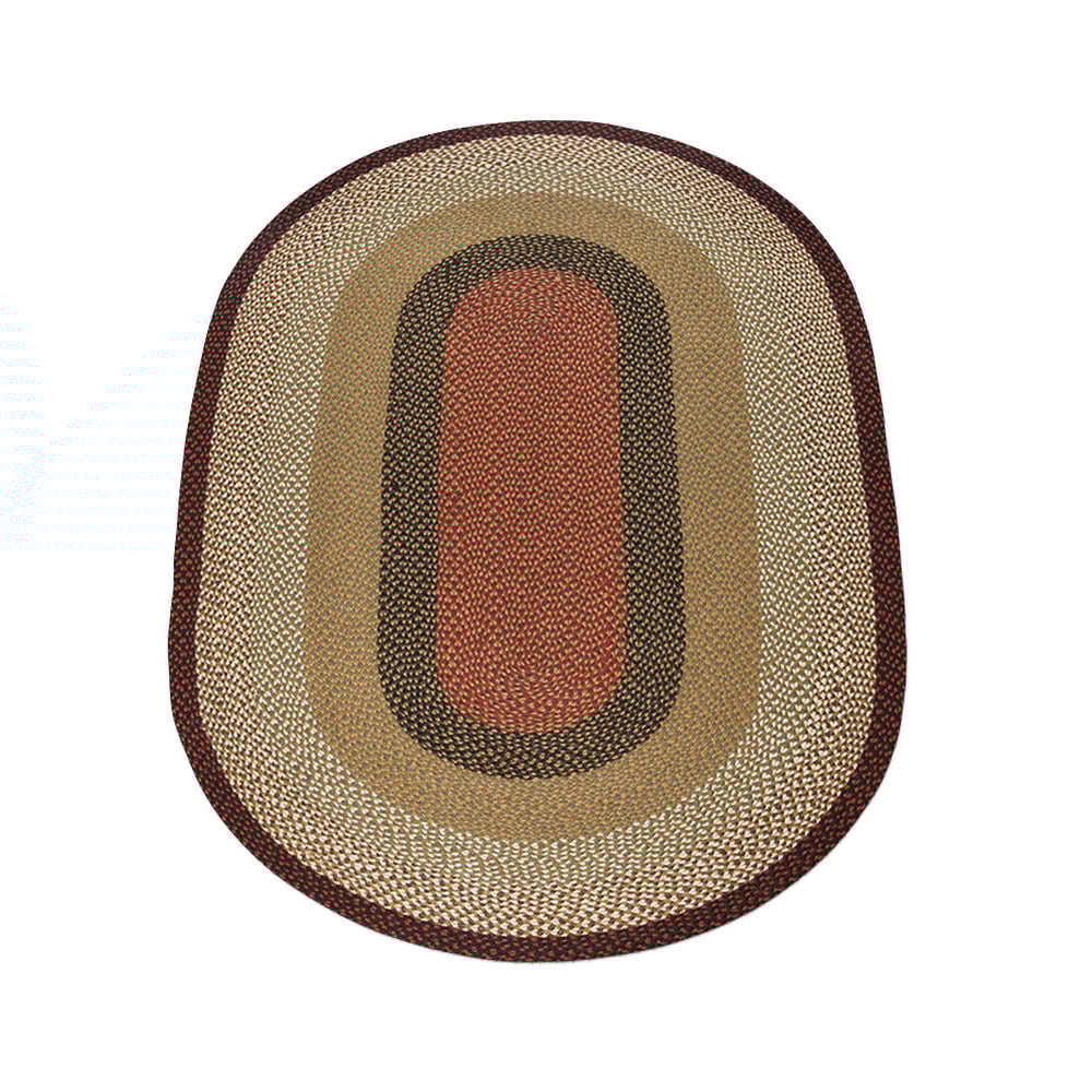 Home Indoor Decorative Jute C-019 Burgundy, Mustard Braided Rug, Oval 5' x 8'