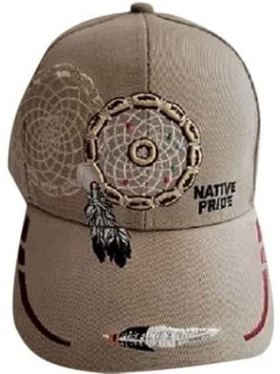 Dream Catcher & Feathers Native Pride Baseball Cap Embroidered - Khaki Color - Uni-Sex Style - Free USA Shipping - (CapNp522K)