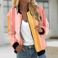 thumbnail image 2 of XFYSSS Ladies' Casual Fashion Striped Pocket Zipper Top Short Jacket Long Sleeve Hoodless Casual Outwear & Jackets, 2 of 5