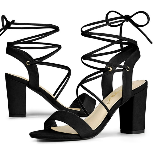 BLISSFUL STEP Women's Lace Up Block Heels Sandals