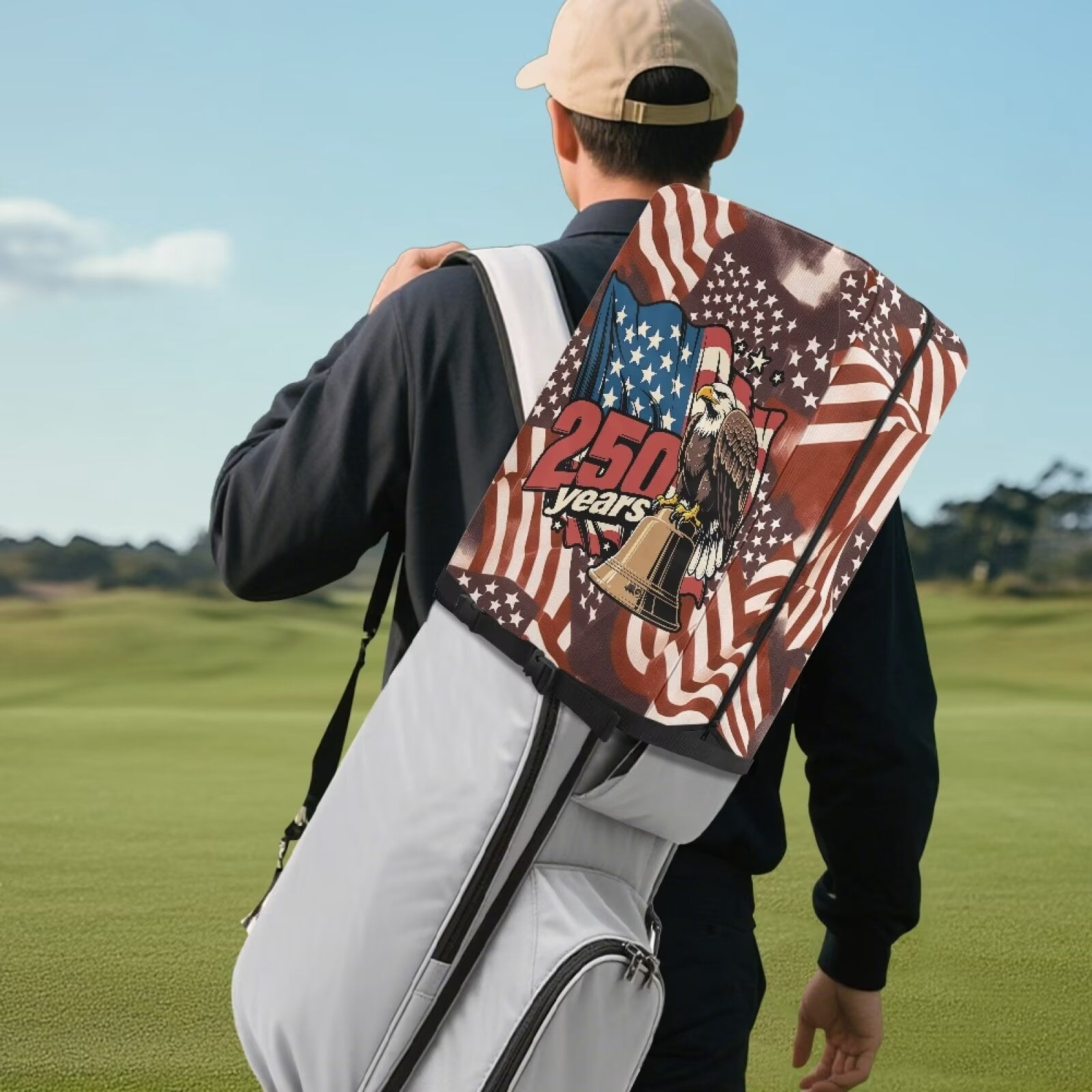 Yuyamidu 250 Years American Flag Golf Bag Cover Portable Golf Bag Dust Cover Eagle Golf Caddy Bags Covers Golf Gifts for Women Universal Golf Club Bag Accessories