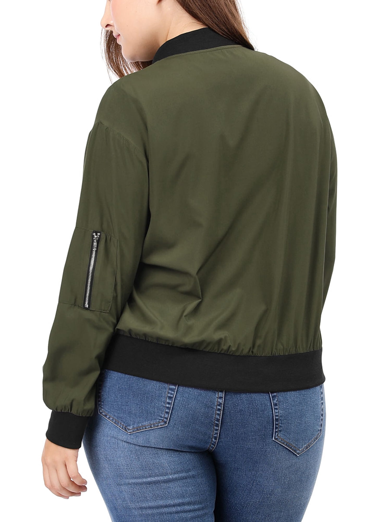 Unique Bargains Women's Plus Size Zipper Trim Outerwear Bomber Jacket