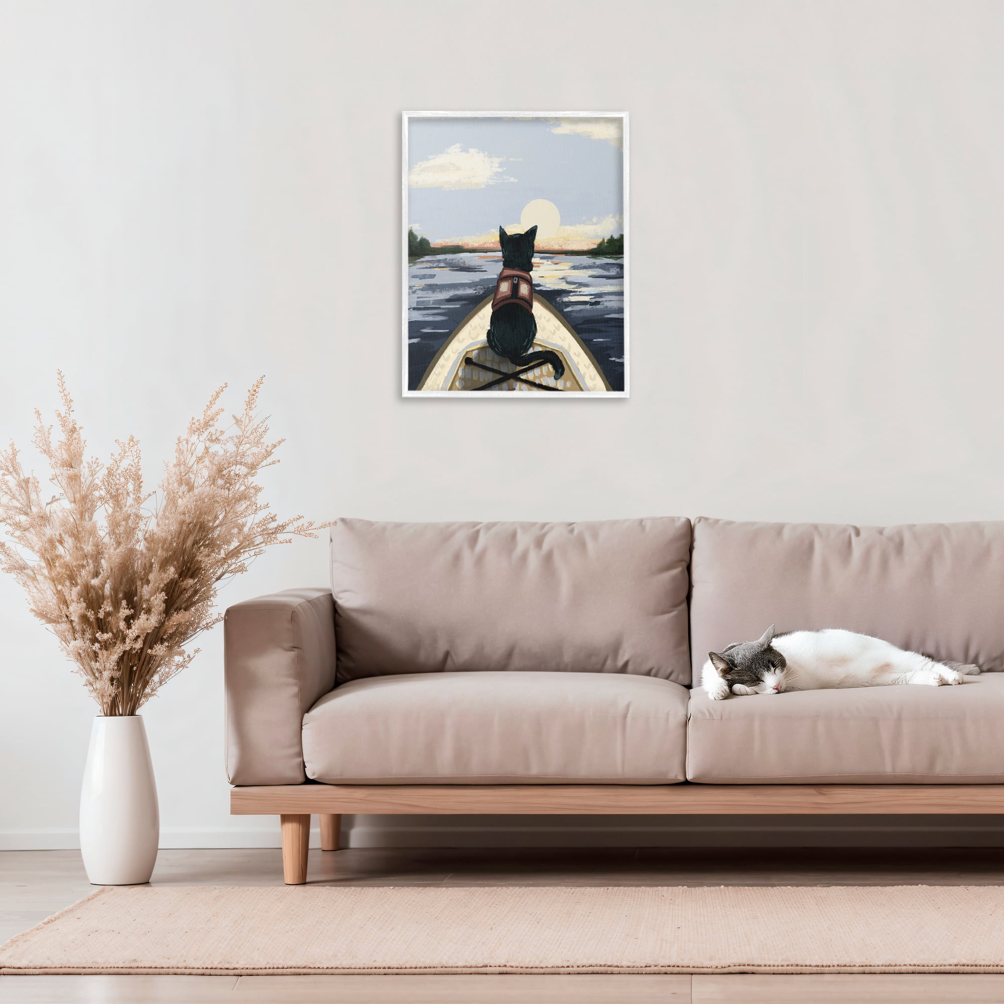 Stupell Industries Peaceful Cat Viewing Lake White Framed Giclee Art, design by Denise Bartkus