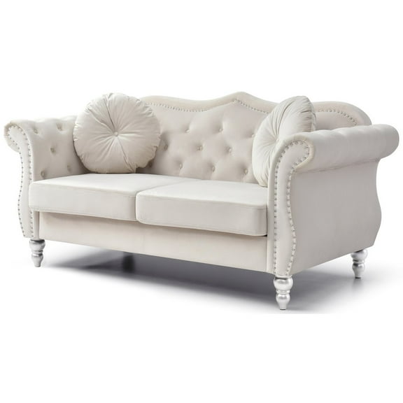 Glory Furniture Hollywood Loveseat in Ivory Color