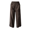 thumbnail image 4 of XPMWRP Women Elastic High Waist Big Patch Pocket Denim Wide Leg Pants Front Split Ankle Loose Lightweight Jeans Casual Walking Vacation Trousers Coffee XL, 4 of 7