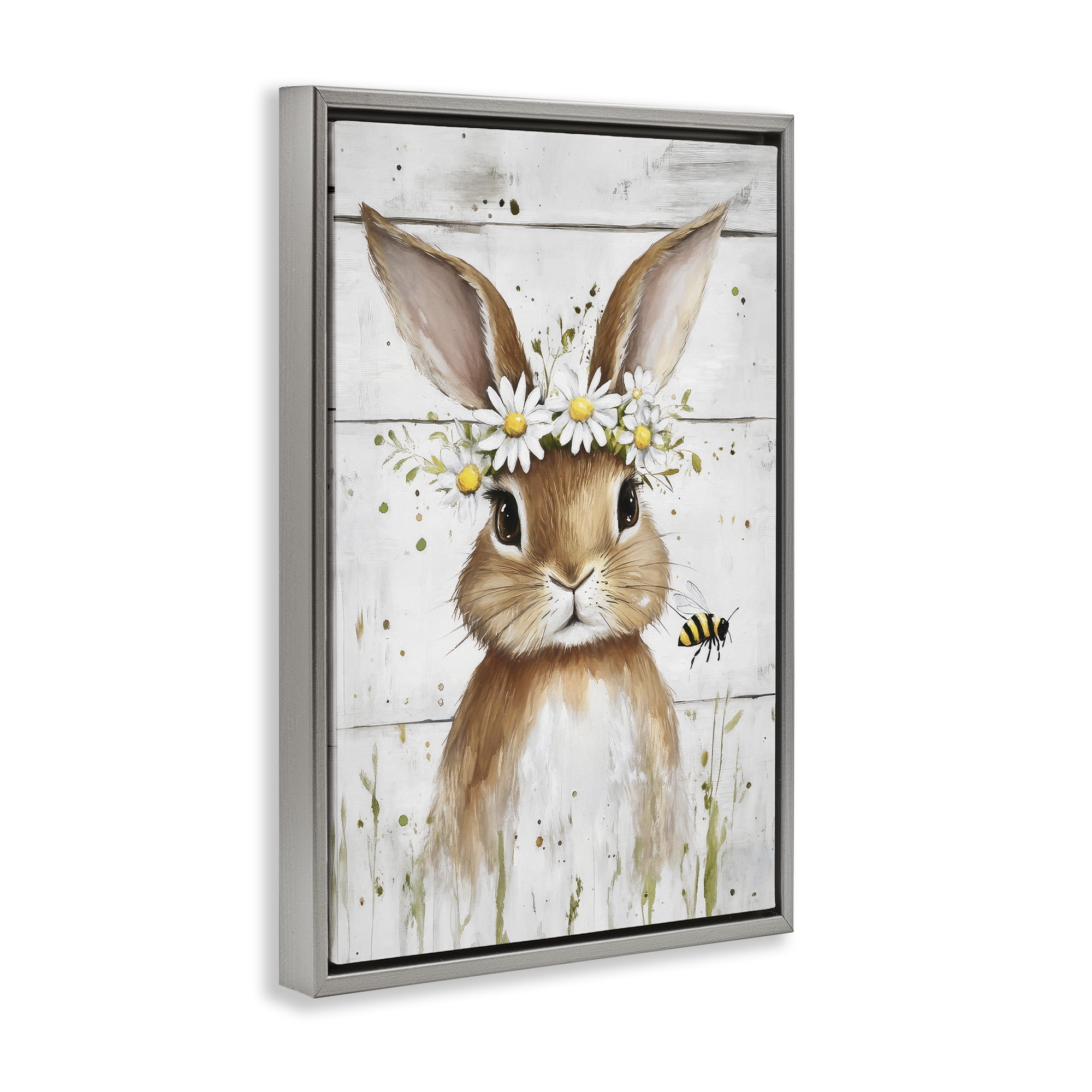 Stupell Industries The Bunny & The Bee Gray Framed Floater Canvas Wall Art, design by Tina LeCour