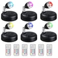 thumbnail image 1 of Foco LED RGB de 6 piezas con control remoto, foco de 13 colores, luces que funcionan con batería para pasillos, obras de arte y armarios, color negro, 1 of 7