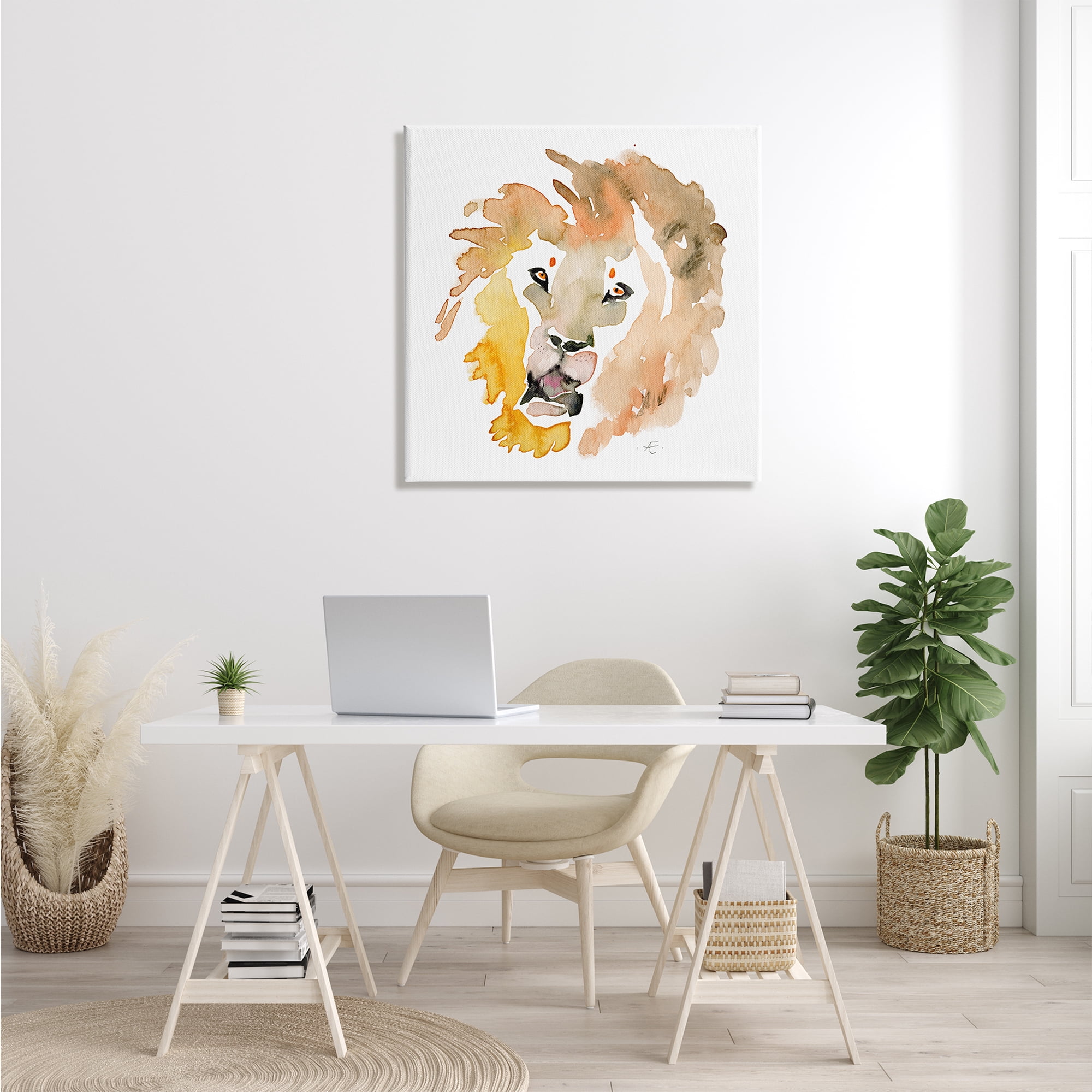 Stupell Industries Lion's Mane Sun Portrait Minimal Safari Animal Animals & Insects Painting Gallery Wrapped Canvas Print Wall Art, 30 x 30