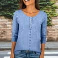 thumbnail image 2 of HomeDM 3/4 Sleeve Shirts for Women, Button Down Crew Neck Summer Casual Pullover Tops Solid Color - Blue/XL, 2 of 6
