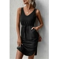 thumbnail image 5 of Women's V-Neck Curved Hem Sleeveless Knee Length Dress with Pockets 100% Polyester Casual Everyday Comfortable Fit, 5 of 10