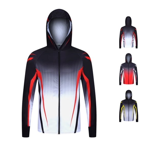 Xfvqtps Mens Fishing Hoodie Jacket Performance Zip up Long Sleeve Cooling Sun Protection Gradient Color Block Breathable Lightweight Summer Thin Tops for Camping Hiking Cycling Running Gray