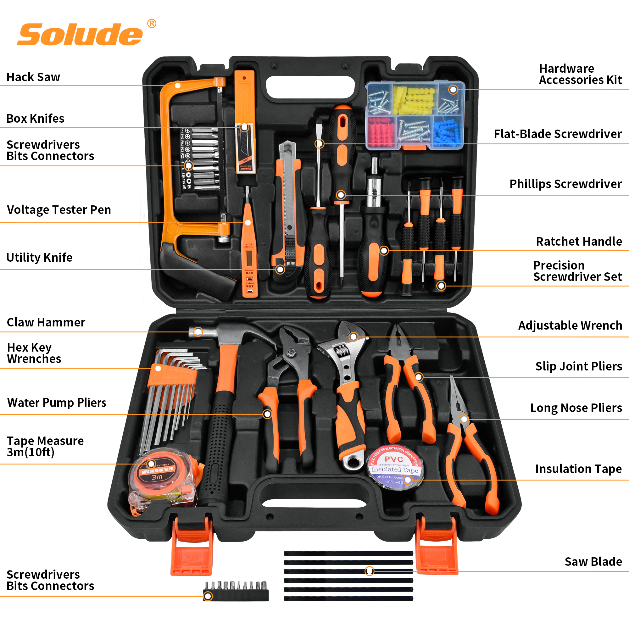 SOLUDE Tool Set,148-Piece Home Repair Tool Kit for Men Women College  Students,Household Basic Hand Tool Sets with Case for Home Maintenance   DIY Projects