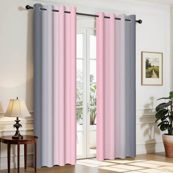Aofoto Pink Blackout Curtains (2 Panels, 52 x 84 Inch), Ombre Black Curtains for Bedroom Living Room, Gradient Stryle Window Treatments