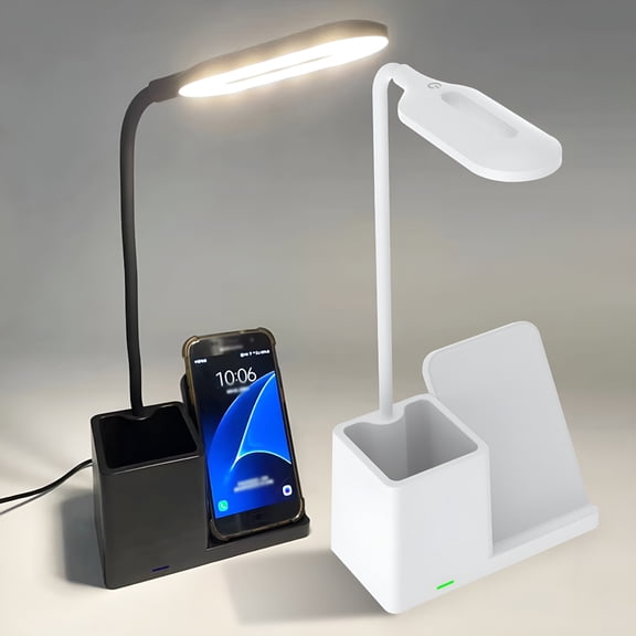 HIBIBUD LED Eye Protection Desk Lamp With 10 W Wireless Charger With Pen Storage Multifunctional Three-in-one,With Indicator,Black