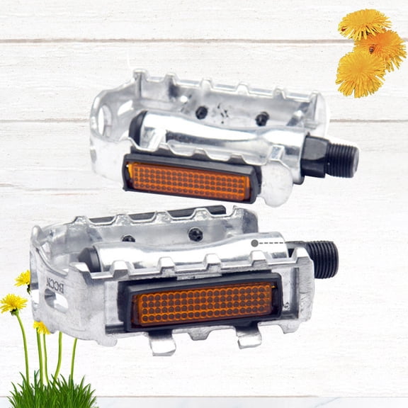 PTOOTP Plated Silver Mountain Bike Pedal Anti-Slip Spikes Reflective Night Safety 1Pair