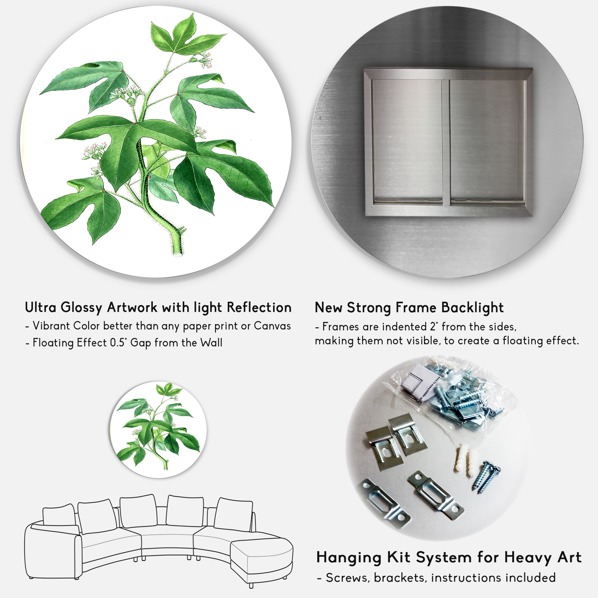 Designart 'Ancient Green Leaves Plants V' Traditional Circle Metal Wall Art 29x29 - Disc of 29
