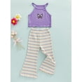thumbnail image 3 of Franhais 2Pcs Toddler Girl Summer Outfits, Butterfly Print Sleeveless Halter Tops + Flare Pants Set, 3 of 8