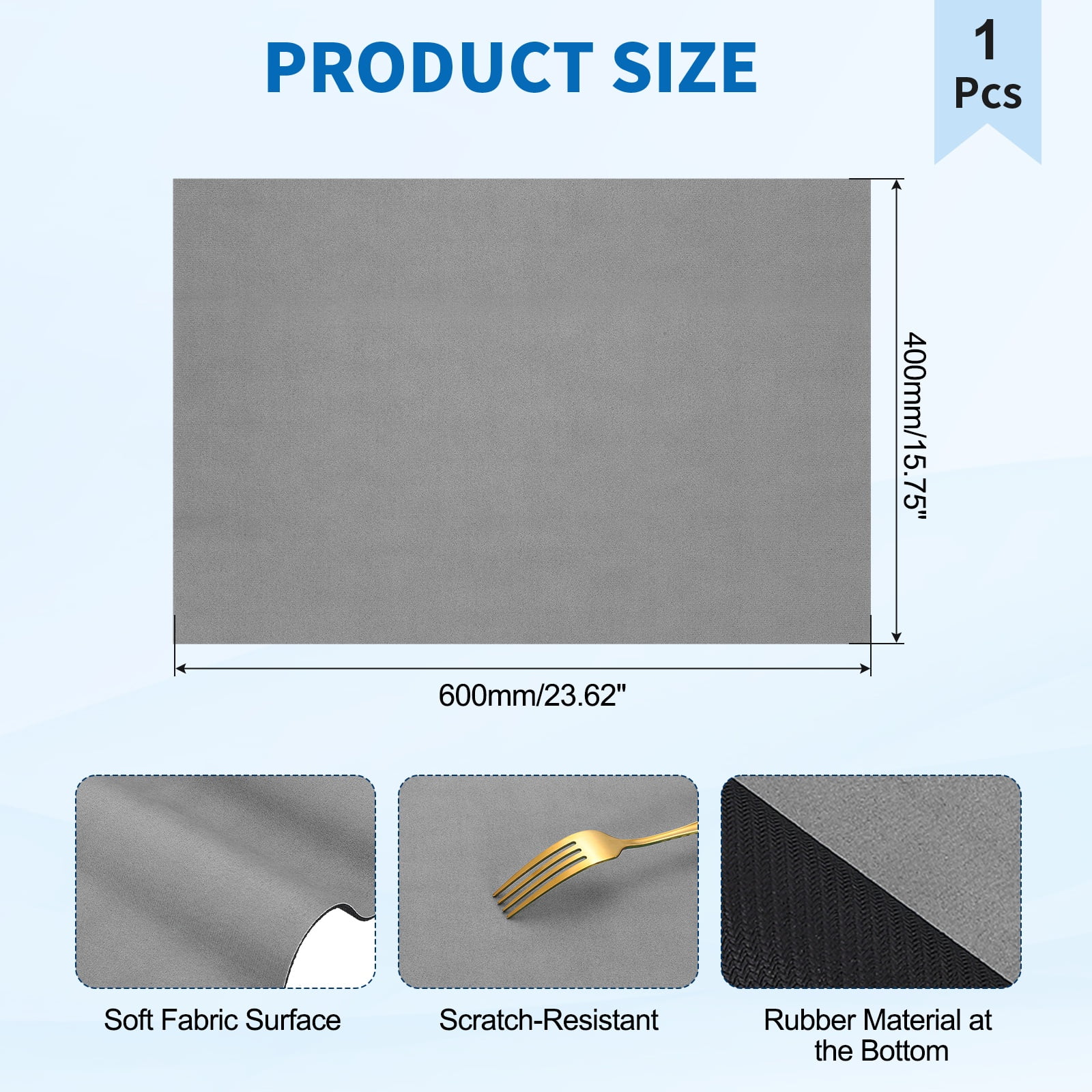 Washer and Dryer Top Protector Mat 24" x 16" - Non-Slip, Quick Drying Rubber Washing Machine Top Cover Pad for Home Kitchen Laundry Room, Light Gray