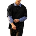 thumbnail image 4 of TOUMENY Men's Plaid Shirts Casual Button Down Long Sleeve Oversized Tops Lightweight Fashion Solid Lapel Collar Pullover Tee Black M, 4 of 7
