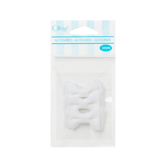 Offray Accessories, White Grosgrain Bows Accessory for Wedding, Hair Clips, and Scrapbooking, 3 count, 1 Package